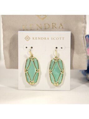 Kendra Scott Piale Green Mother of Pearl Elle Lattice Gold Earrings NWT
